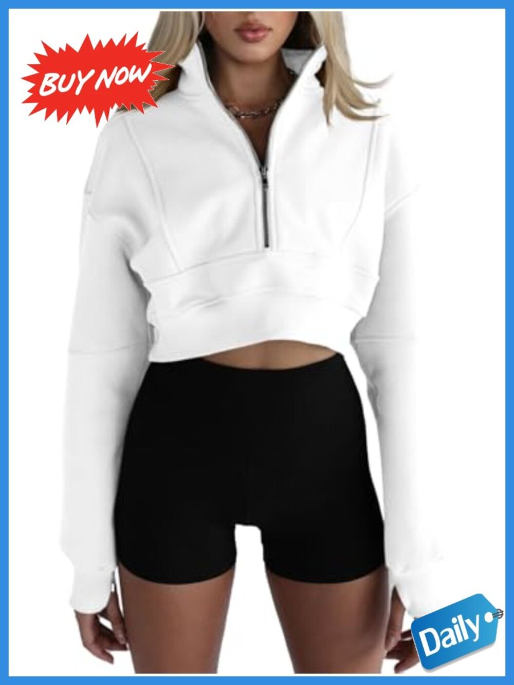 Women's Half Zip Cropped Sweatshirt Fleece Lined Thumb Hole Loose Fit